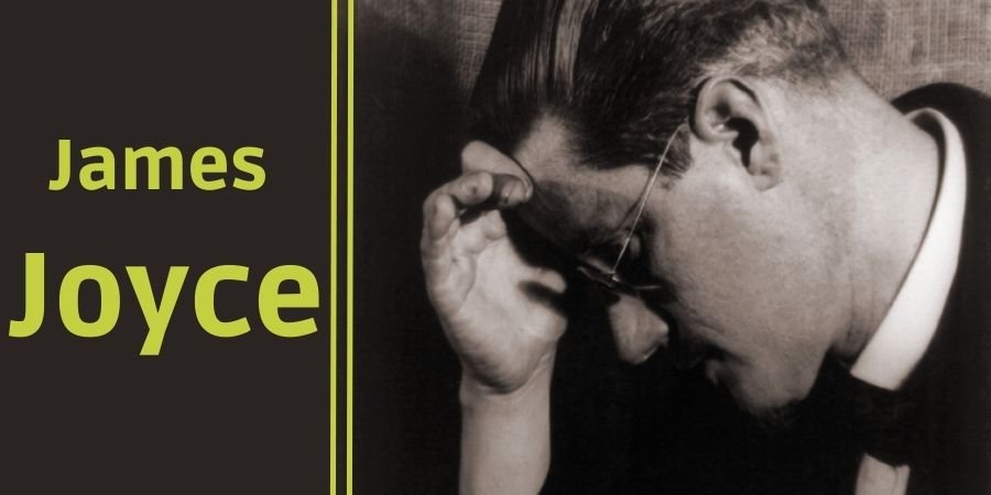 Foto del escritor James Joyce con la mano en su frente